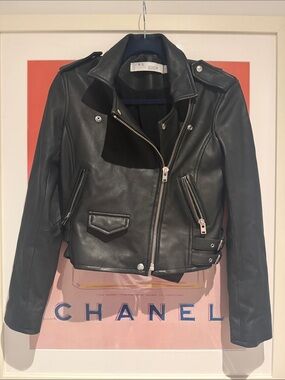 IRO Black Leather Biker Jacket with Silver Hardware